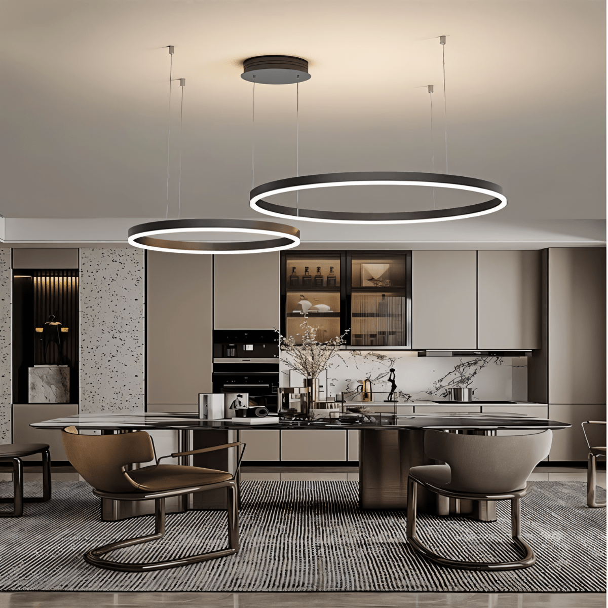 Żyrandol LED Nova Ring z polerowaną czarną żelazną ramą