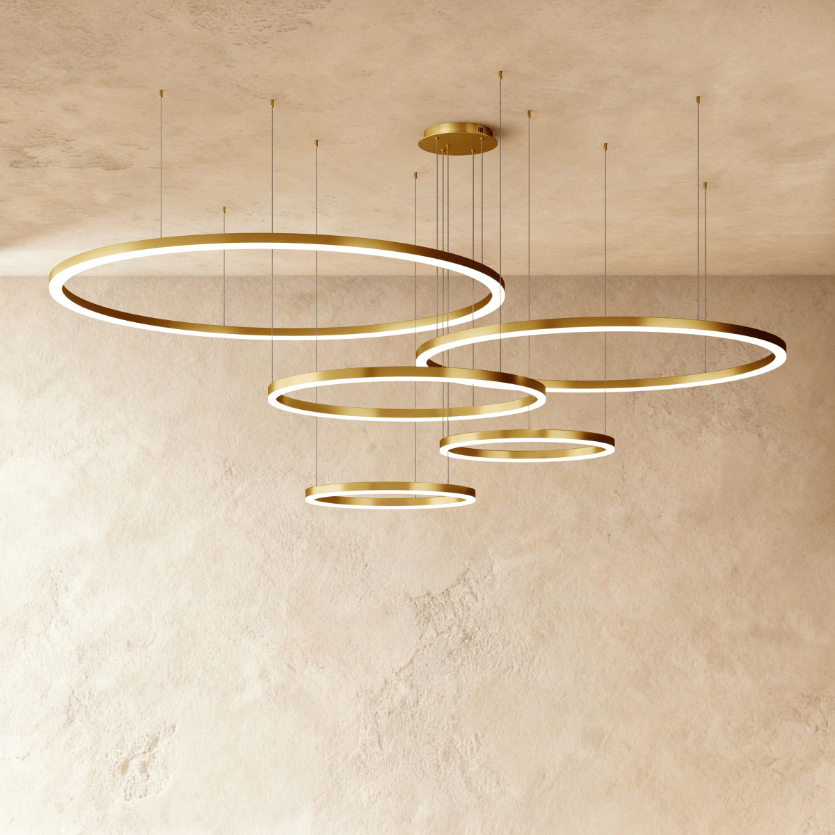 Żyrandol LED Nova Ring z polerowaną czarną żelazną ramą