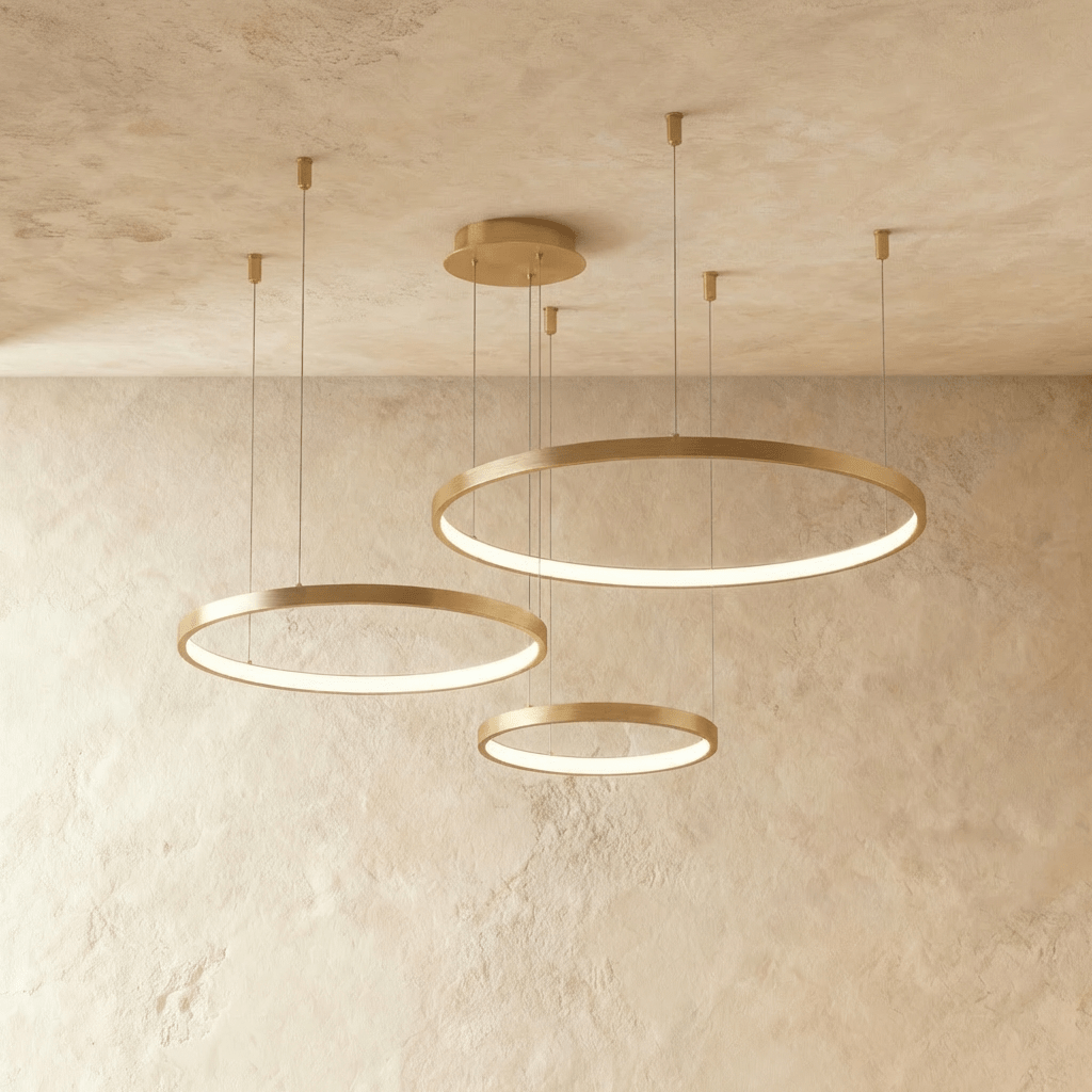 Lustr Aurora Circle s jemným halo osvětlením nad jídelním stolem