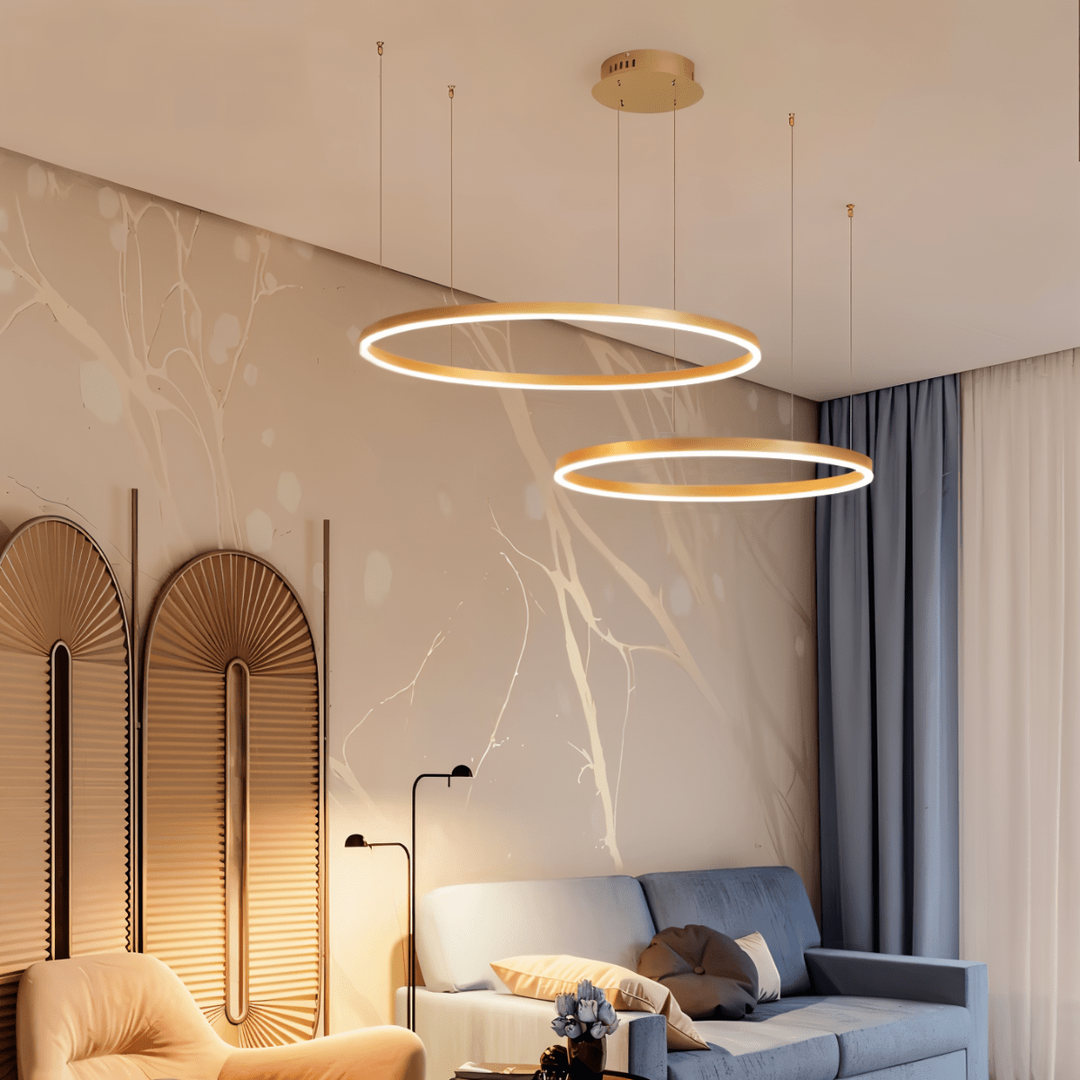 Żyrandol LED Nova Ring z polerowaną czarną żelazną ramą