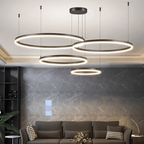 Żyrandol LED Nova Ring z polerowaną czarną żelazną ramą