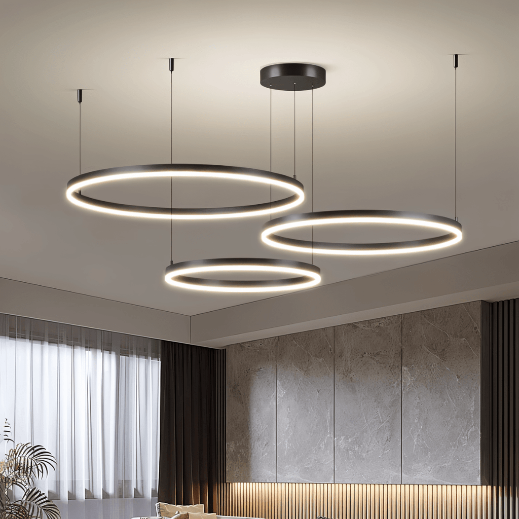 Żyrandol LED Nova Ring z polerowaną czarną żelazną ramą