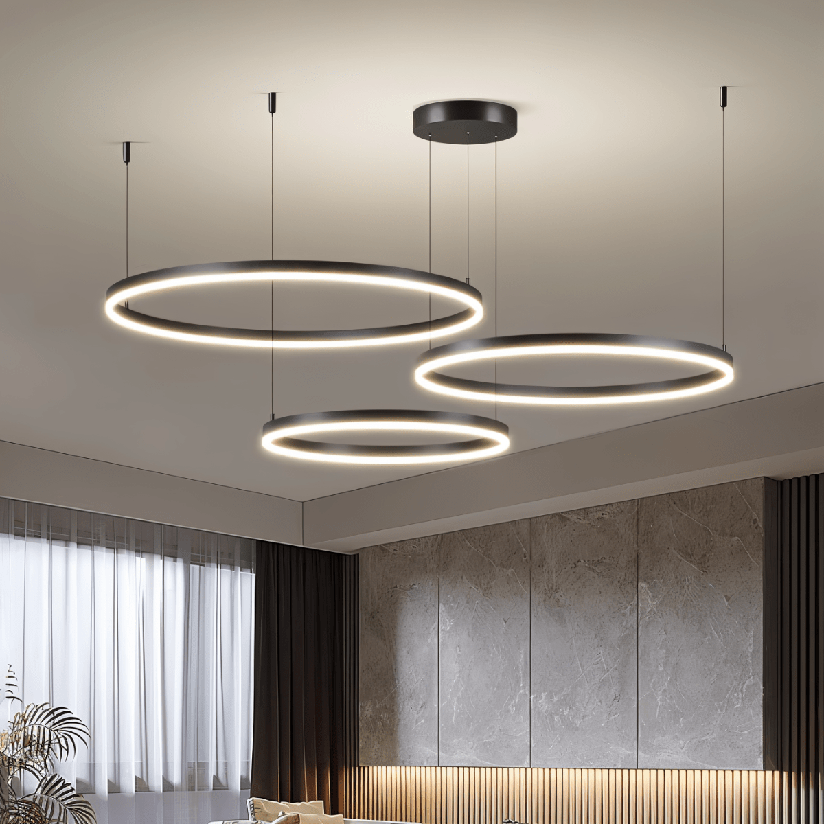 Żyrandol LED Nova Ring z polerowaną czarną żelazną ramą