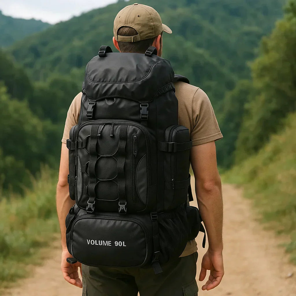 Ultralichte wandelrugzak van 90 liter, waterdicht ripstopmateriaal met regenhoes