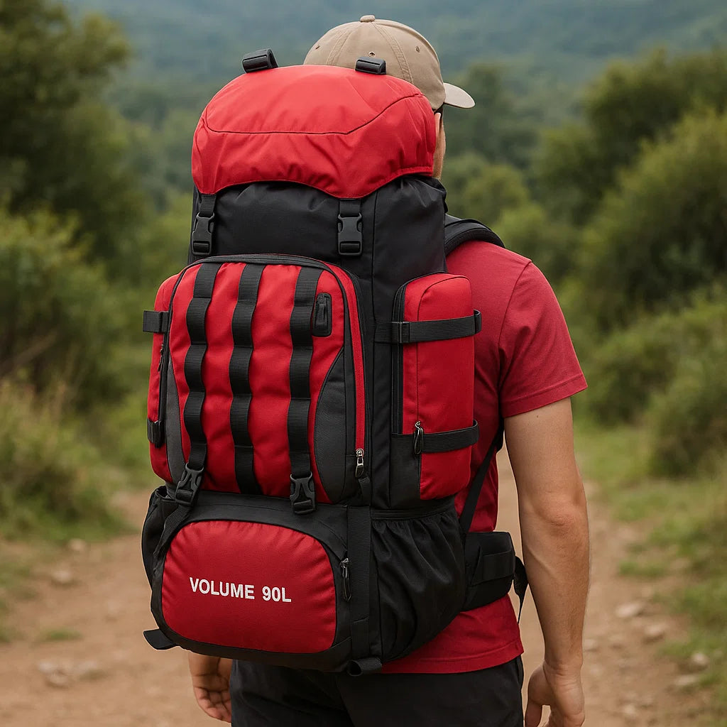 Ultralichte wandelrugzak van 90 liter, waterdicht ripstopmateriaal met regenhoes