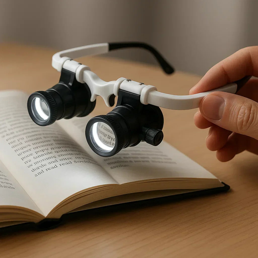 ClariVue-LED-Vergrößerungsbrille mit 8-facher bis 23-facher Vergrößerung und Helligkeitsregelung