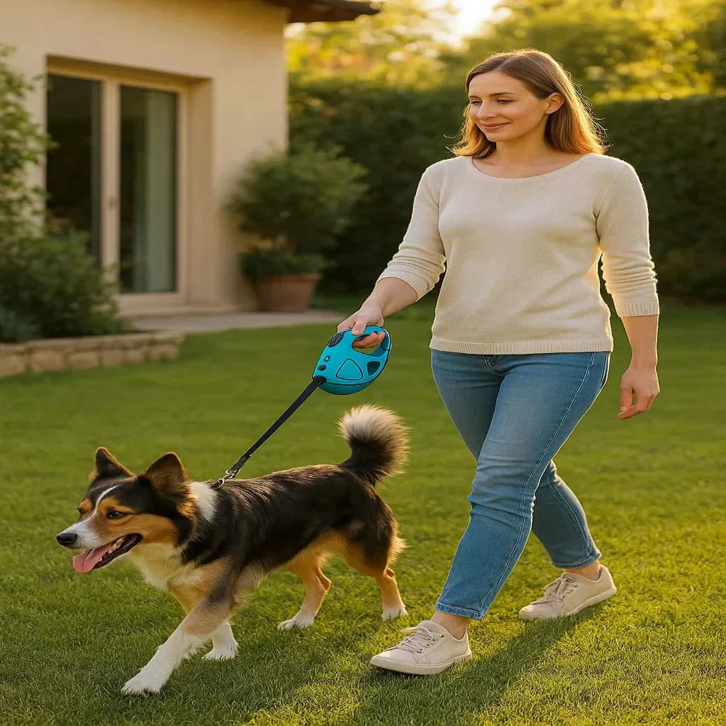 Automatiskt hundkoppel med LED-lampa och ergonomiskt halkfritt handtag - Fioriscas