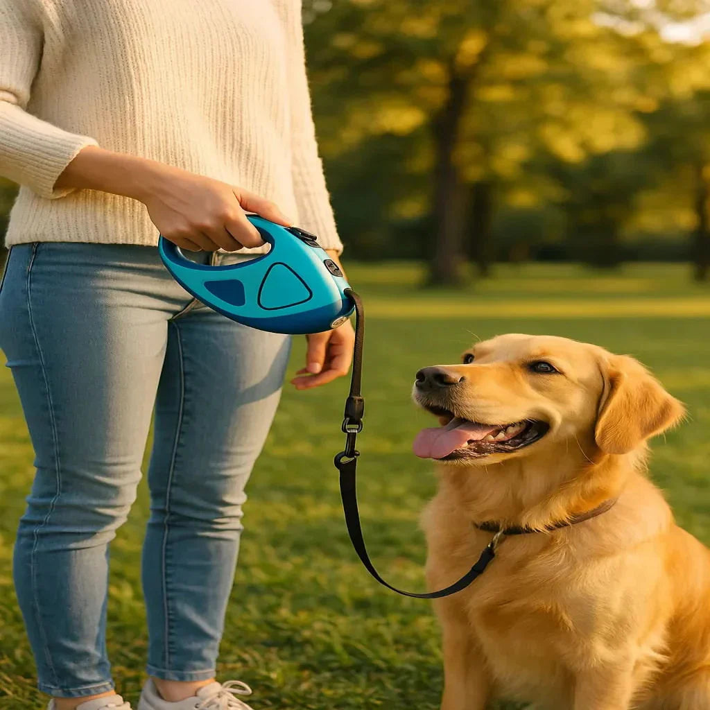 Automatiskt hundkoppel med LED-lampa och ergonomiskt halkfritt handtag - Fioriscas