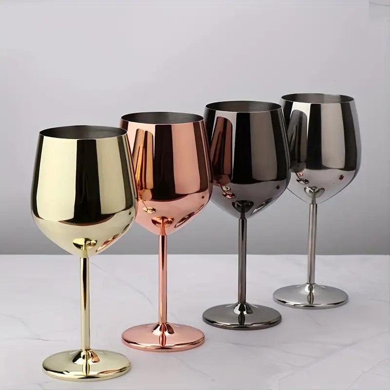 Wine Glasses in Mirror-Polished Stainless Steel, Shatterproof Set
