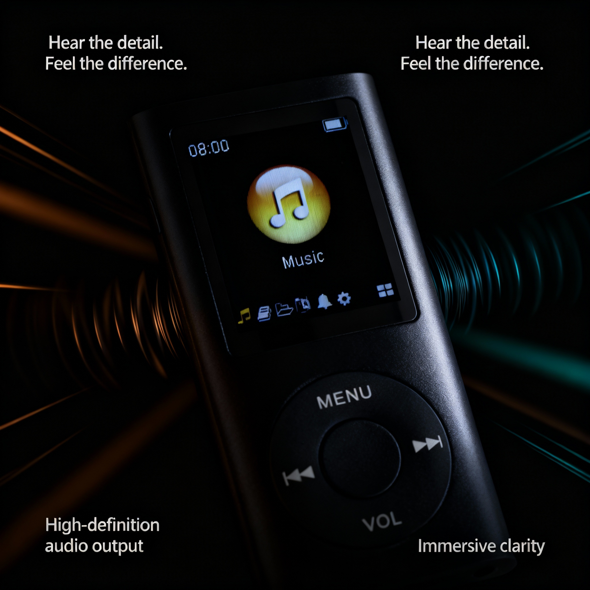 Retro hudební přehrávač – kompaktní MP3 přehrávač s kapacitou 64 GB a klasickým designem | Fioriscas