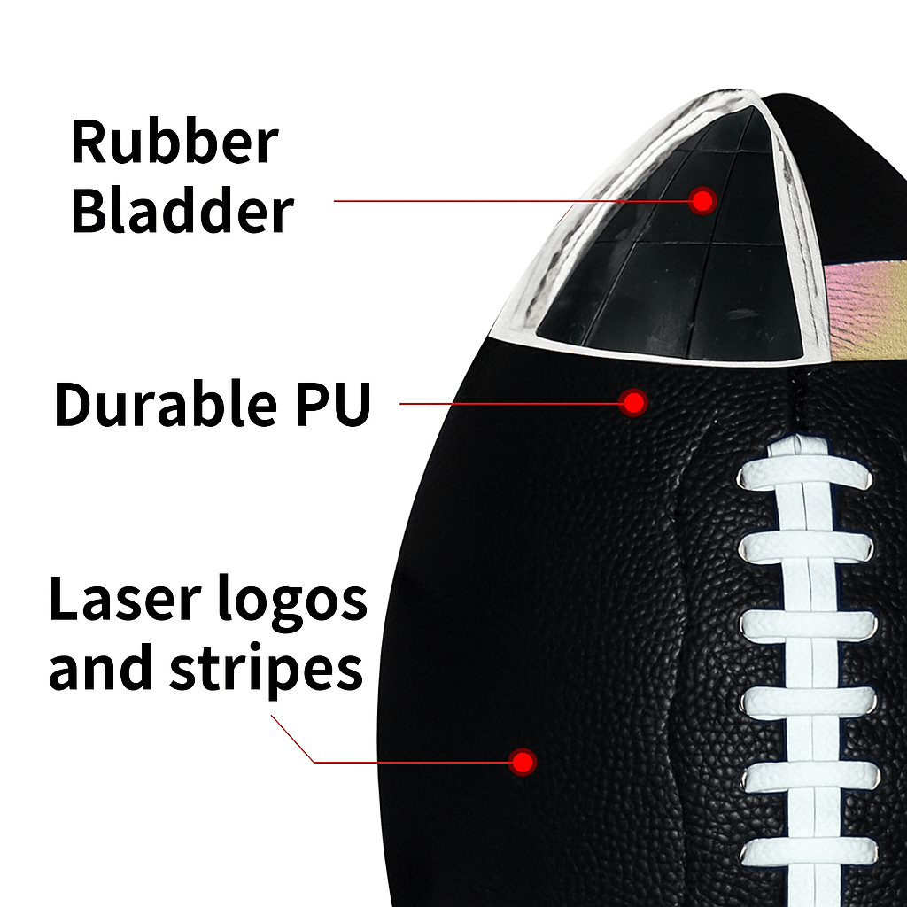 Pallone da rugby ufficiale taglia 9 in pelle PU per allenamento, partita e sport all'aperto - Fioriscas
