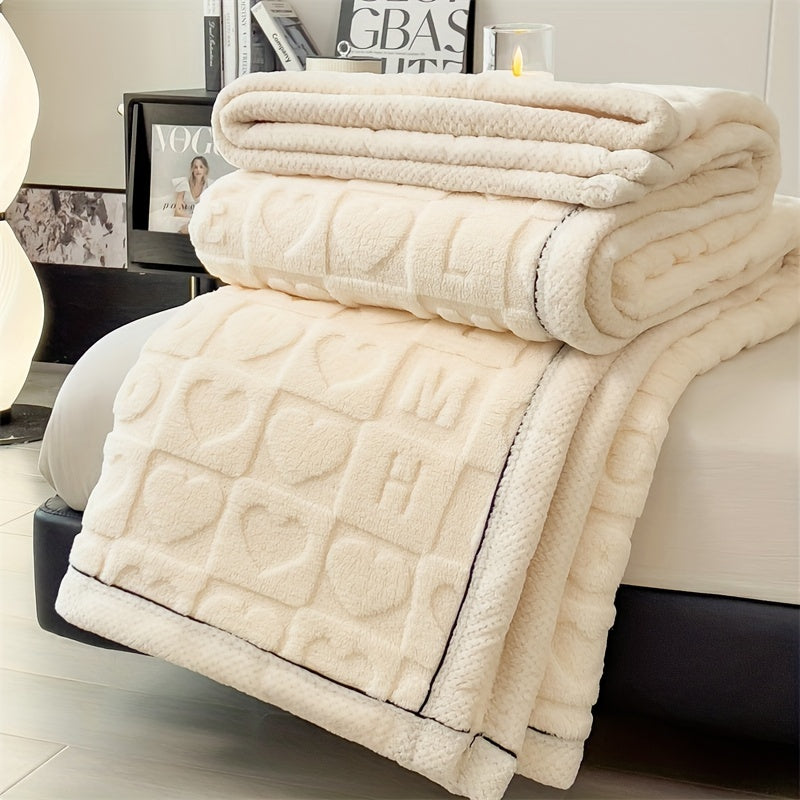 SnugLoom Coral Fleece Blanket, Reversible Heart & Letter Print