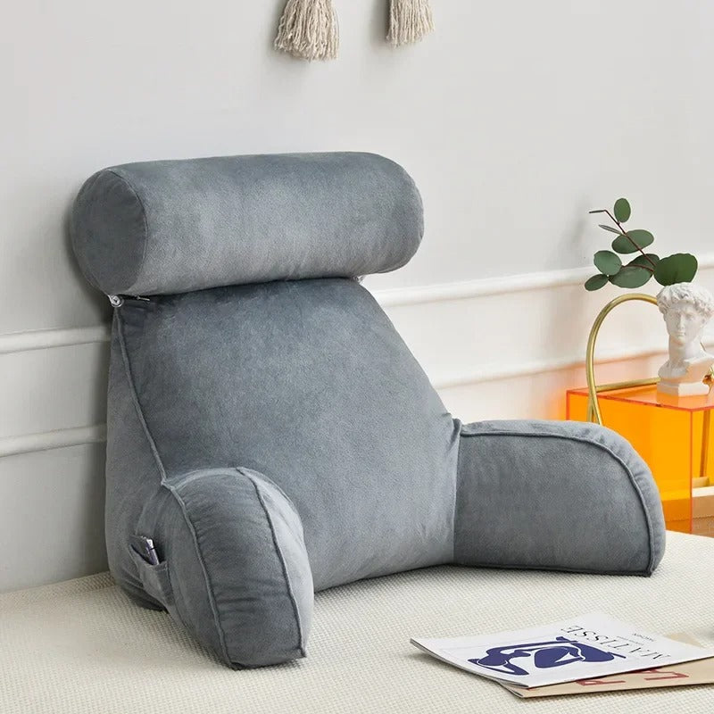 Backrest Reading Pillow With Armrests And Adjustable Headrest