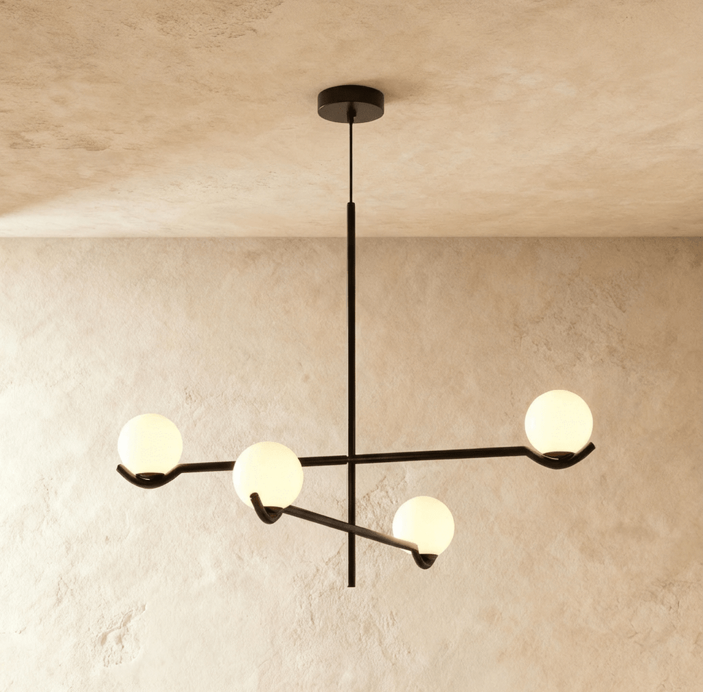 Lustre Trio Globe em Vidro com Haste Fina de Ferro para Interiores Modernos e Aconchegantes
