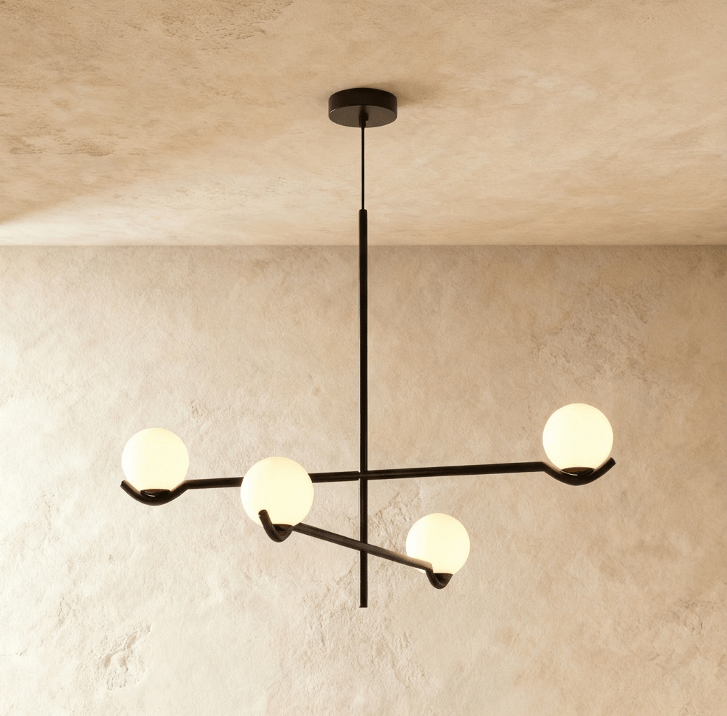 Lustre Trio Globe em Vidro com Haste Fina de Ferro para Interiores Modernos e Aconchegantes