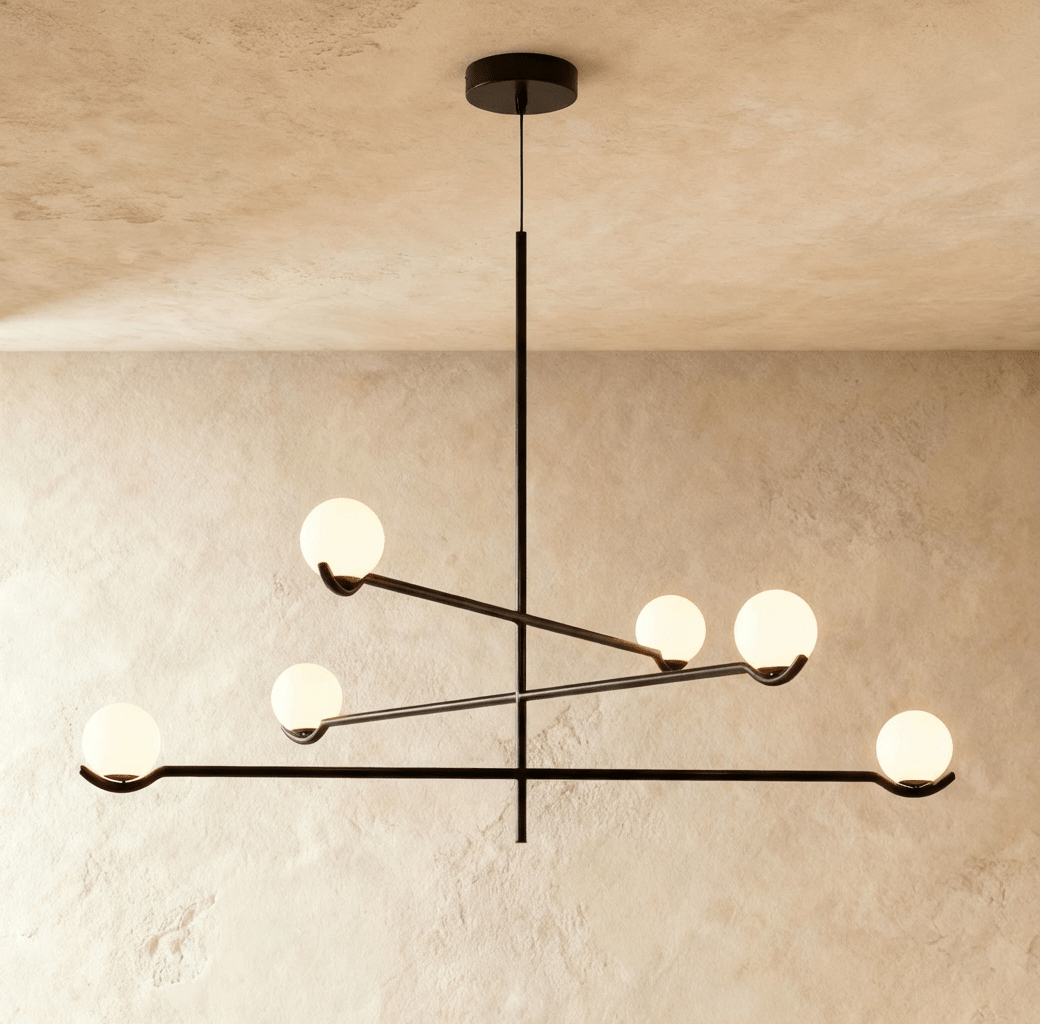 Lustre Trio Globe em Vidro com Haste Fina de Ferro para Interiores Modernos e Aconchegantes