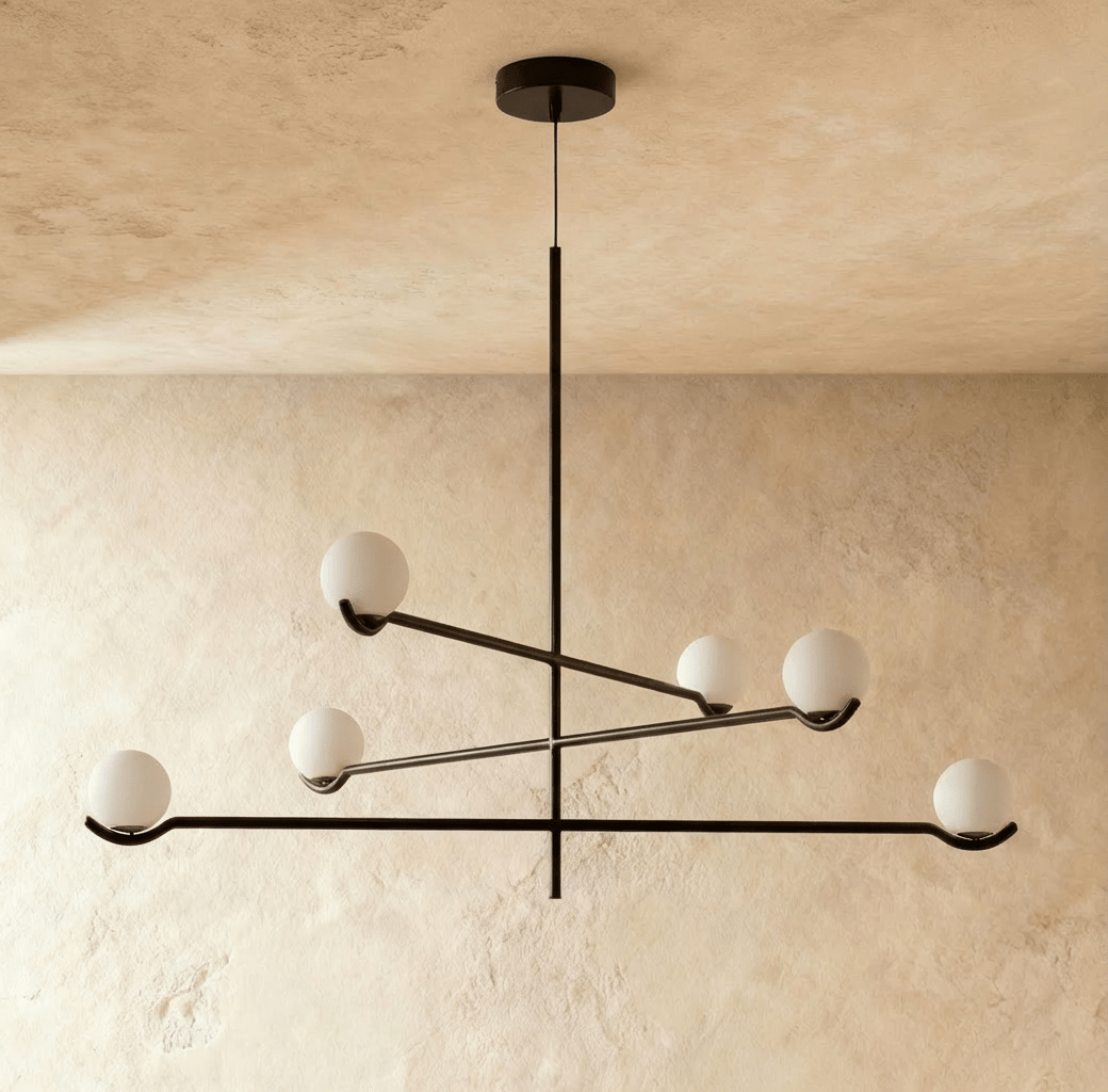 Lustre Trio Globe em Vidro com Haste Fina de Ferro para Interiores Modernos e Aconchegantes