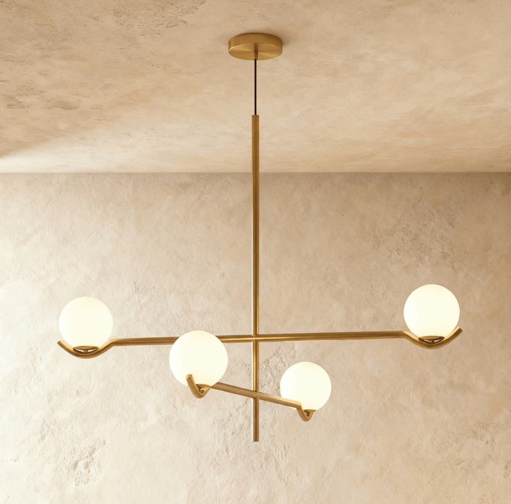 Lustre Trio Globe em Vidro com Haste Fina de Ferro para Interiores Modernos e Aconchegantes