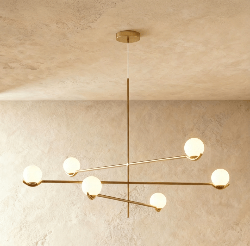 Lustre Trio Globe em Vidro com Haste Fina de Ferro para Interiores Modernos e Aconchegantes