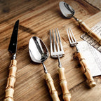 Bamboo & Stainless Steel Flatware Set, Eco-Friendly Dining Cutlery
