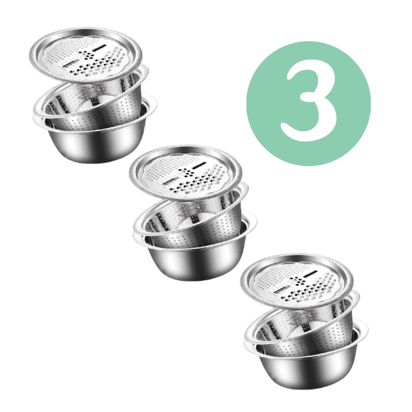 Ensemble de bassines en acier inoxydable fabriquées en Allemagne, trio de cuisine polyvalent | Fioriscas