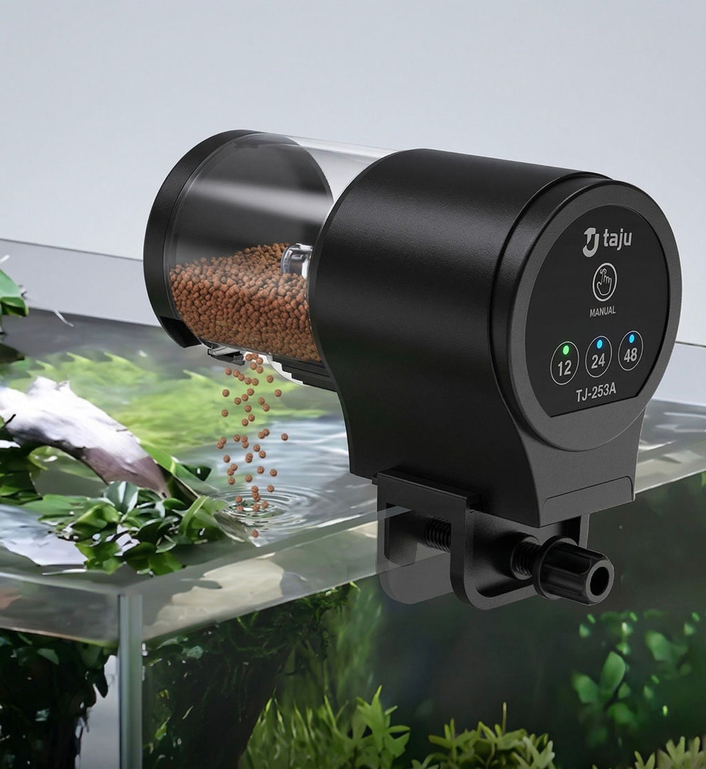 Alimentador automático para tartarugas e peixes, com temporizador programável, compartimento estanque IP66 e capacidade de 100ml | Fioriscas
