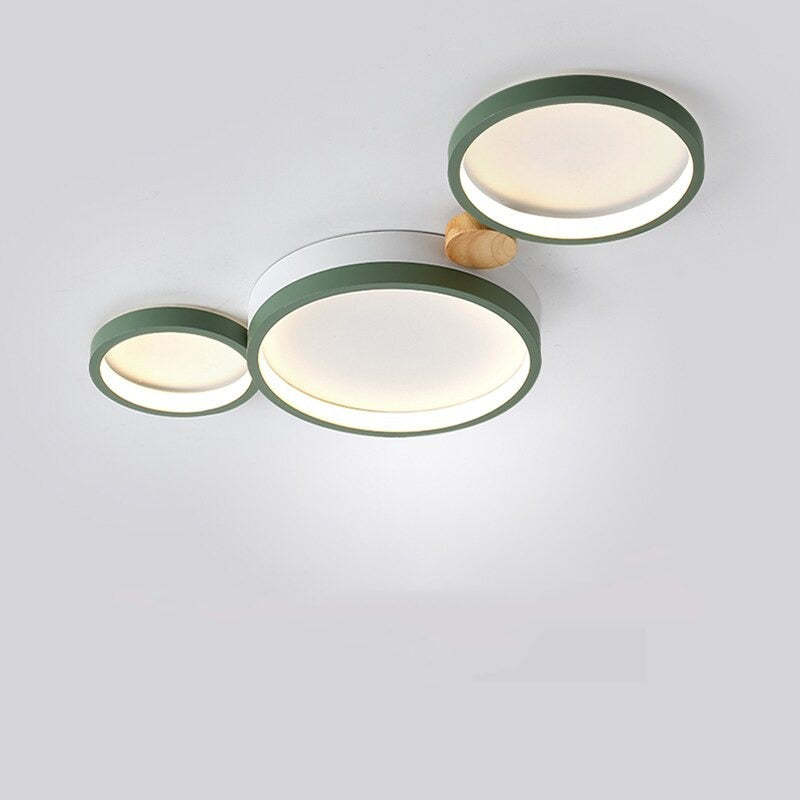 NovaLumen plafondlamp van metaal en hout, 3 tot 7 lampen, wit, grijs of groen