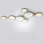 NovaLumen plafondlamp van metaal en hout, 3 tot 7 lampen, wit, grijs of groen