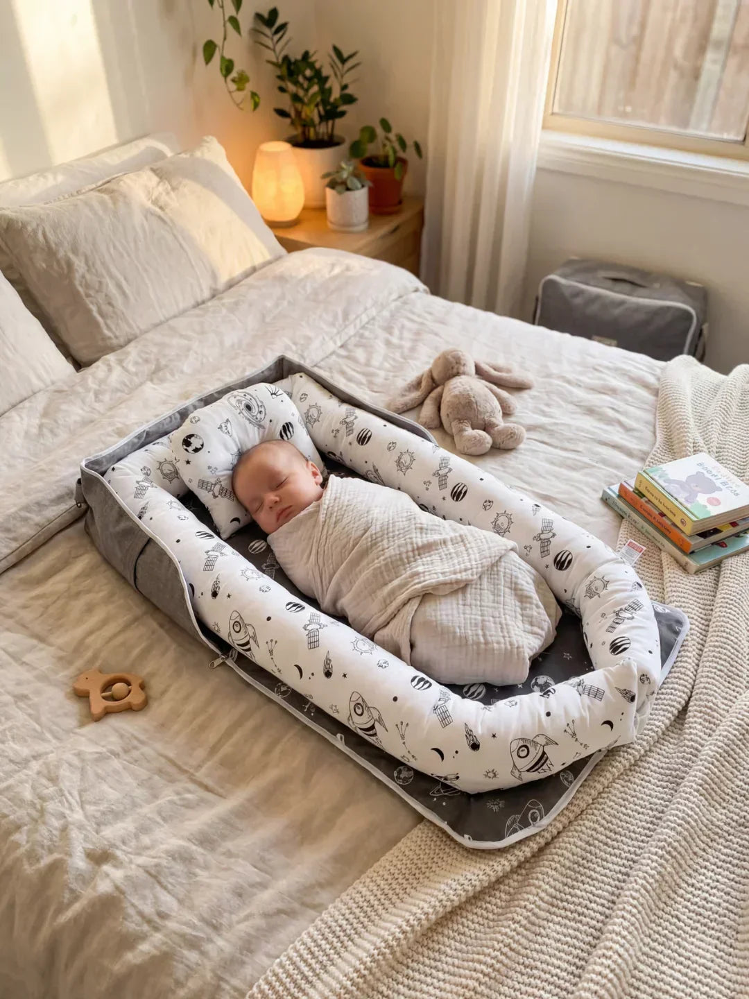 Nid portable en coton pour bébé avec housse lavable | Fioriscas
