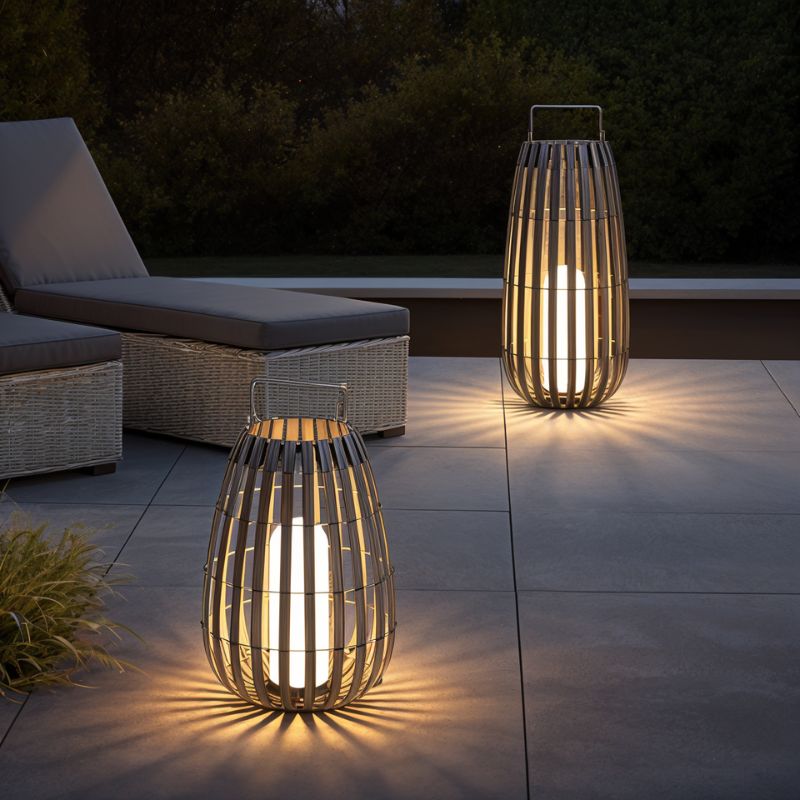 Luxe Rattan Kültéri Lámpás Hordozható Rozsdamentes Acél Fogantyúval