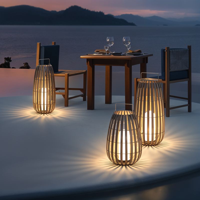 Luxe Rattan Kültéri Lámpás Hordozható Rozsdamentes Acél Fogantyúval