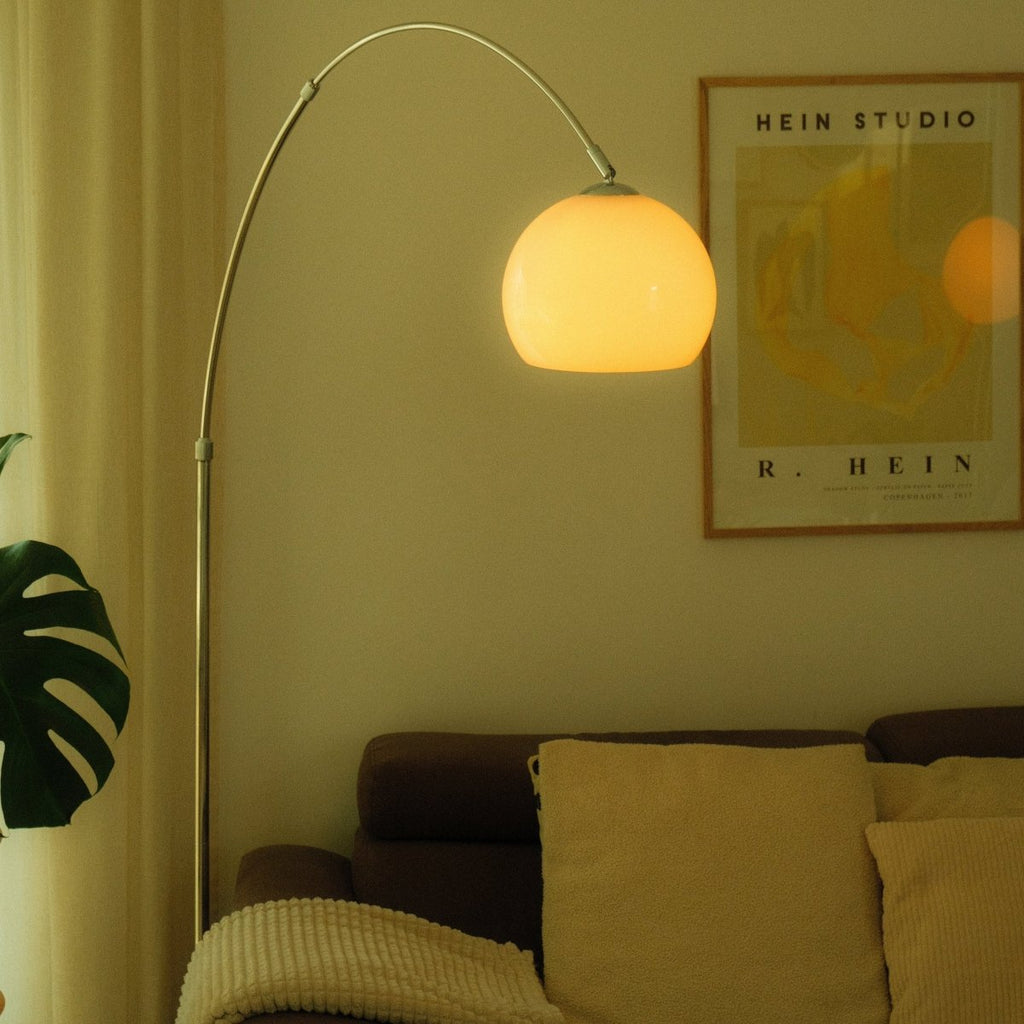 Aurora Dome Shade Floor Lamp With Marble Base And Brushed Metal Stem Mid Century Modern