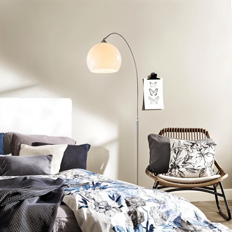 Aurora Dome Shade Floor Lamp With Marble Base And Brushed Metal Stem Mid Century Modern