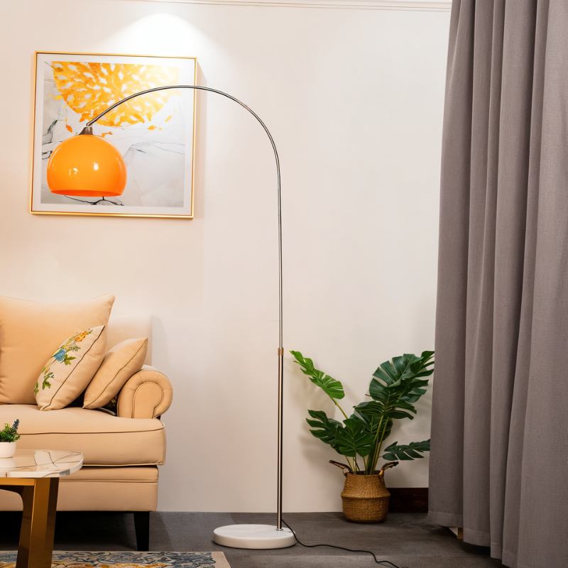 Aurora Dome Shade Floor Lamp With Marble Base And Brushed Metal Stem Mid Century Modern