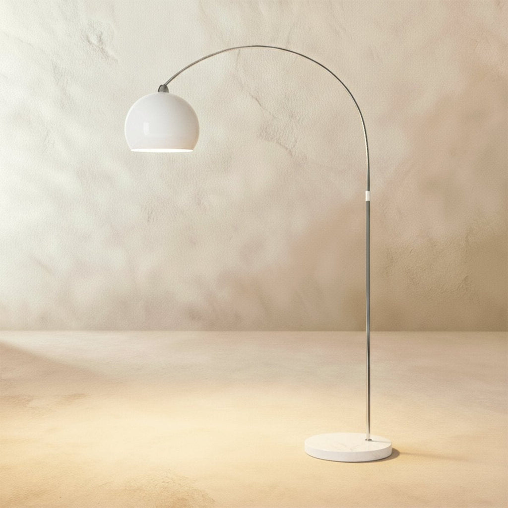 Aurora Dome Shade Floor Lamp With Marble Base And Brushed Metal Stem Mid Century Modern