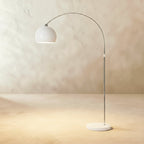 Aurora Dome Shade Floor Lamp With Marble Base And Brushed Metal Stem Mid Century Modern