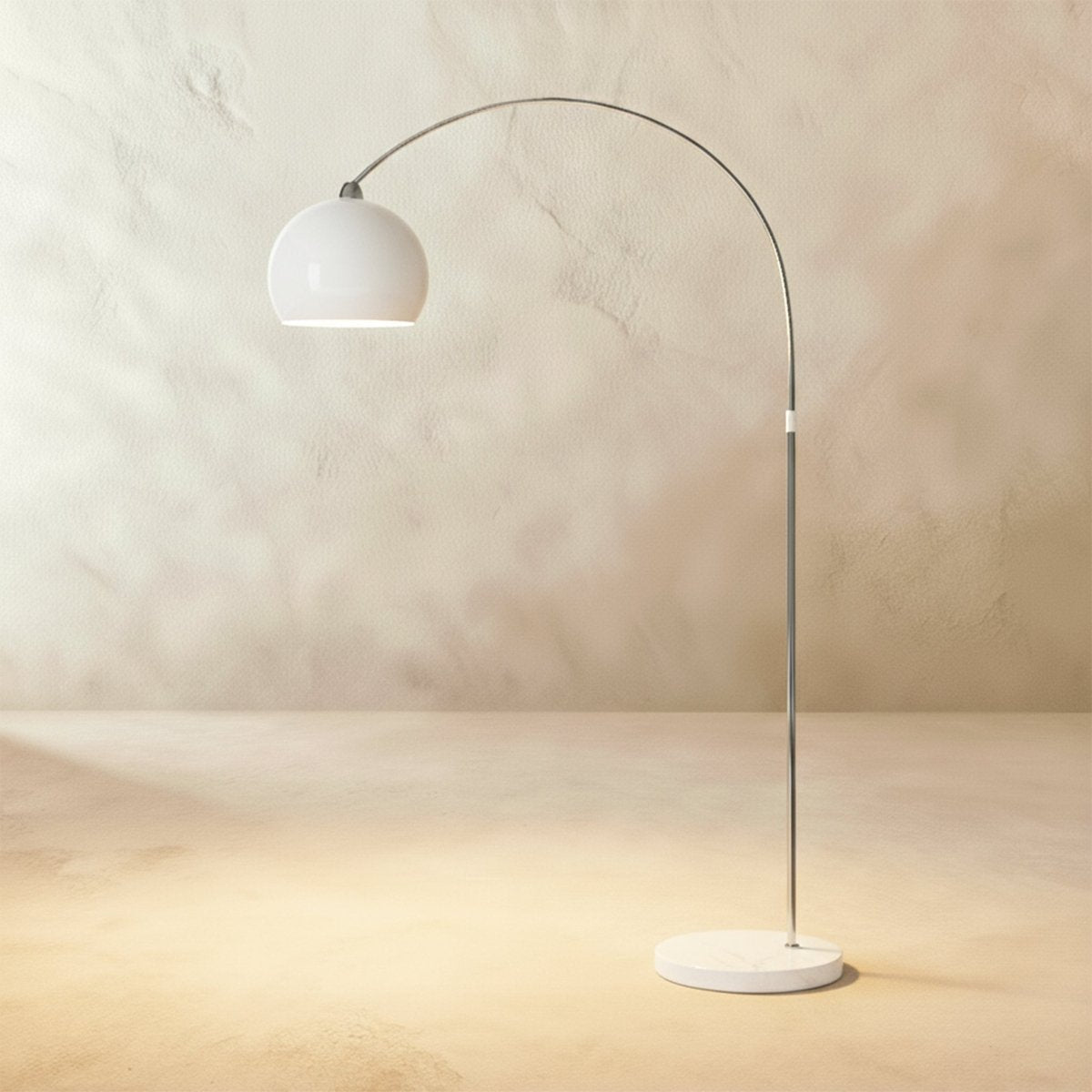 Aurora Dome Shade Floor Lamp With Marble Base And Brushed Metal Stem Mid Century Modern