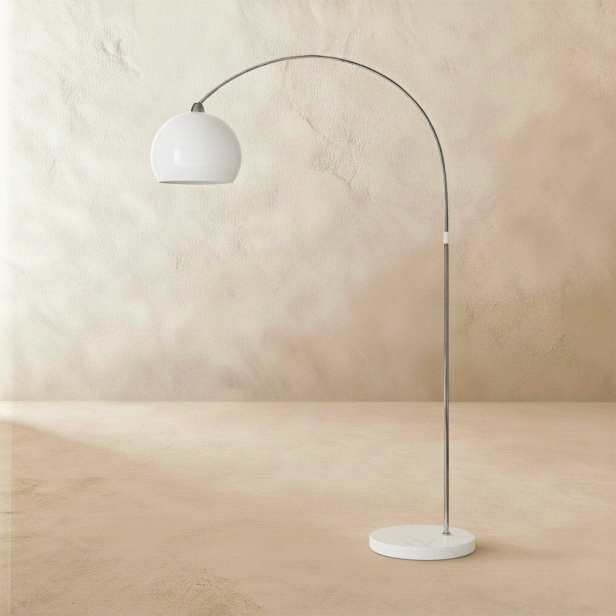 Aurora Dome Shade Floor Lamp With Marble Base And Brushed Metal Stem Mid Century Modern