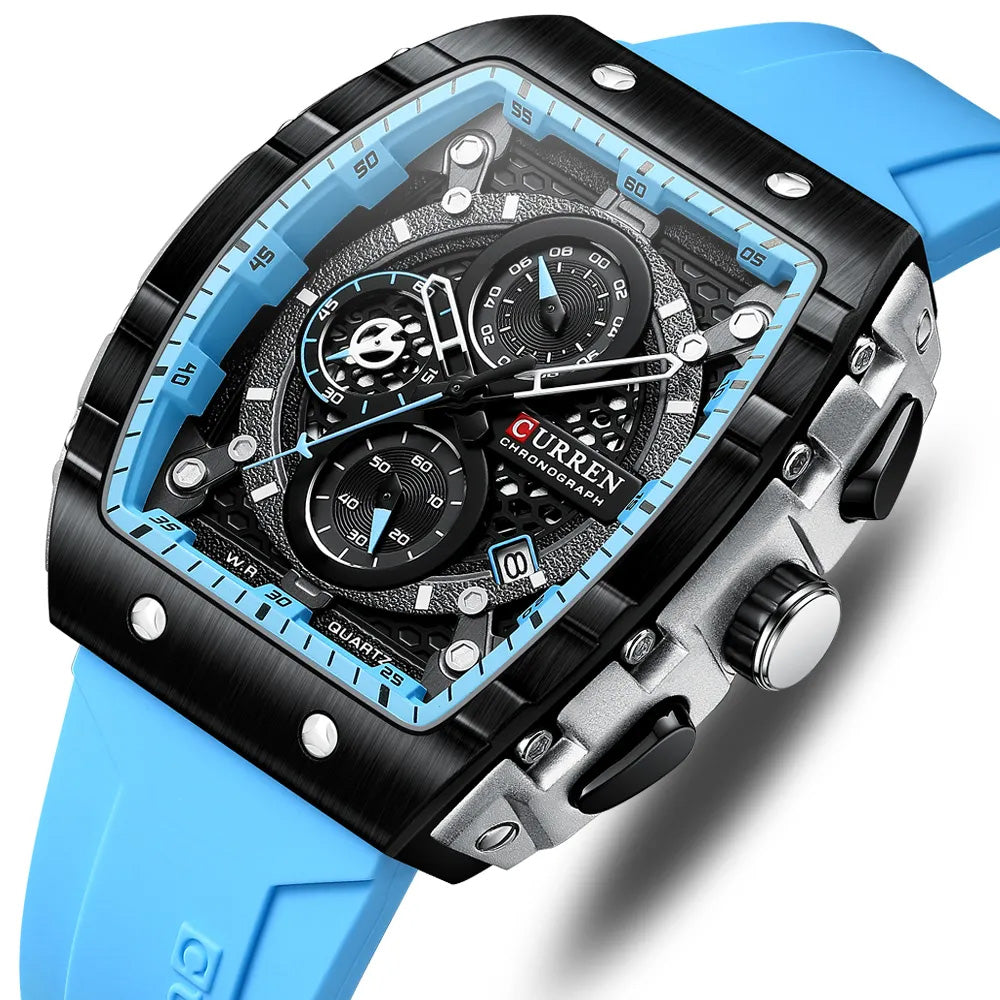 שעון כרונוגרף וארנו, תאריך אוטומטי, רצועת סיליקון, 6 צבעים