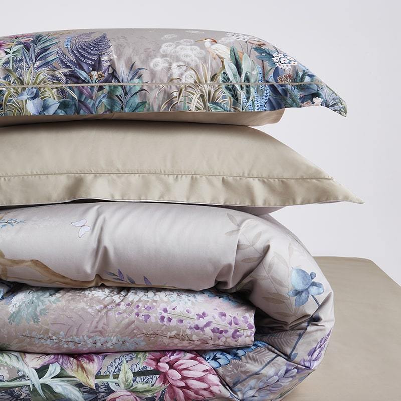 Set di copripiumino, stampa floreale con uccelli Aurelia, cotone egiziano