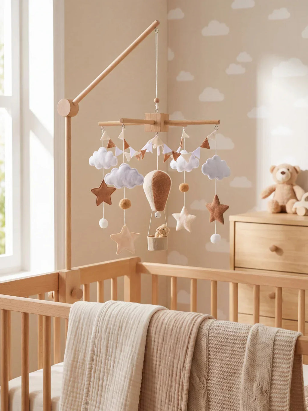Natural Wood Crib Mobile To Calm Your Baby At Bedtime