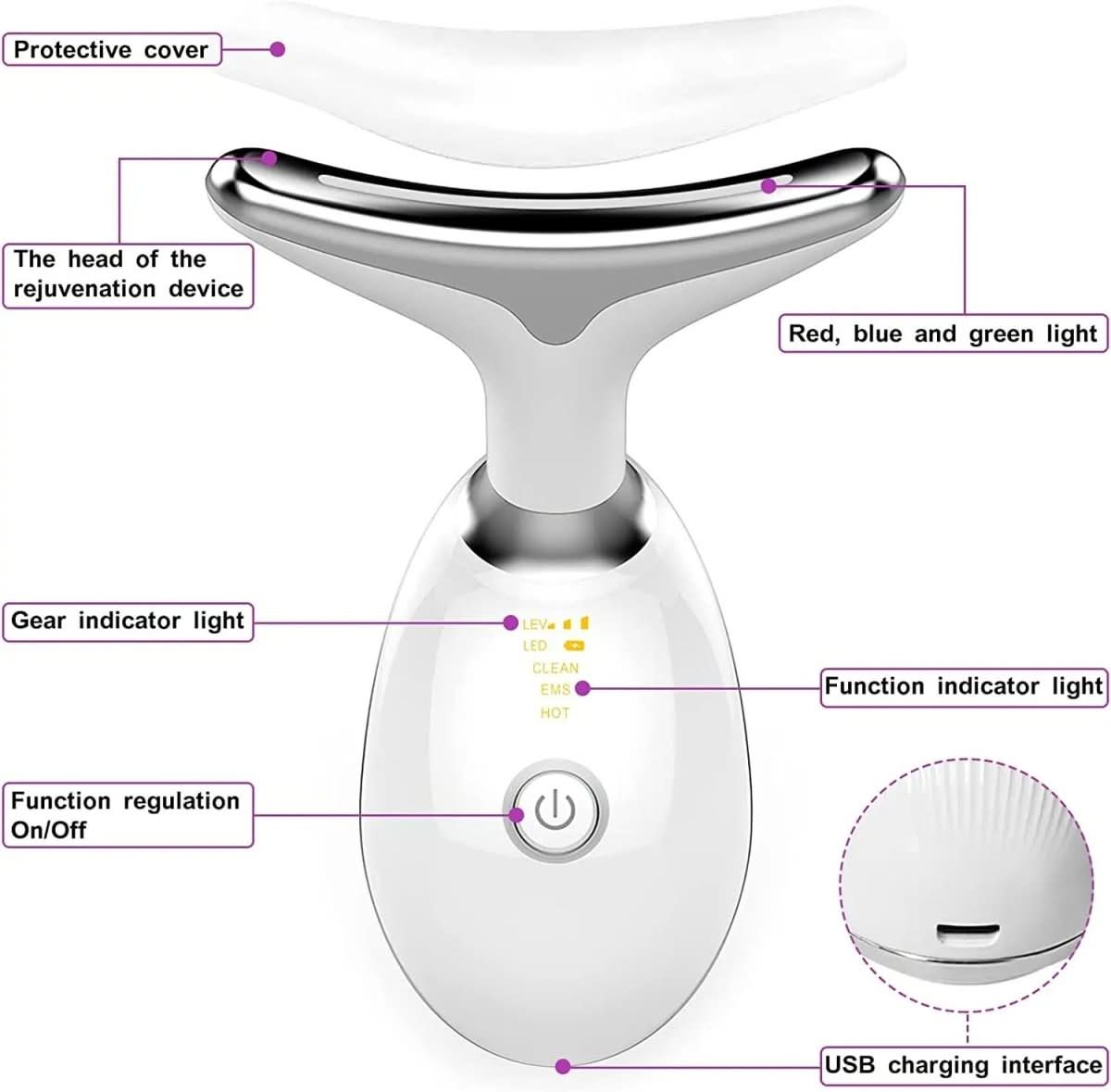 Massaggiatore viso 3 in 1 con fototerapia, vibrazione e funzione termica - Fioriscas