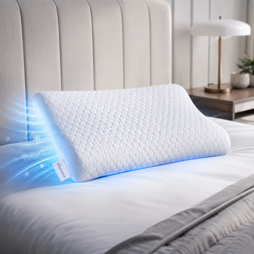 BambooRest Memory Foam Pillow With Cooling Bamboo Cover For Neck Support