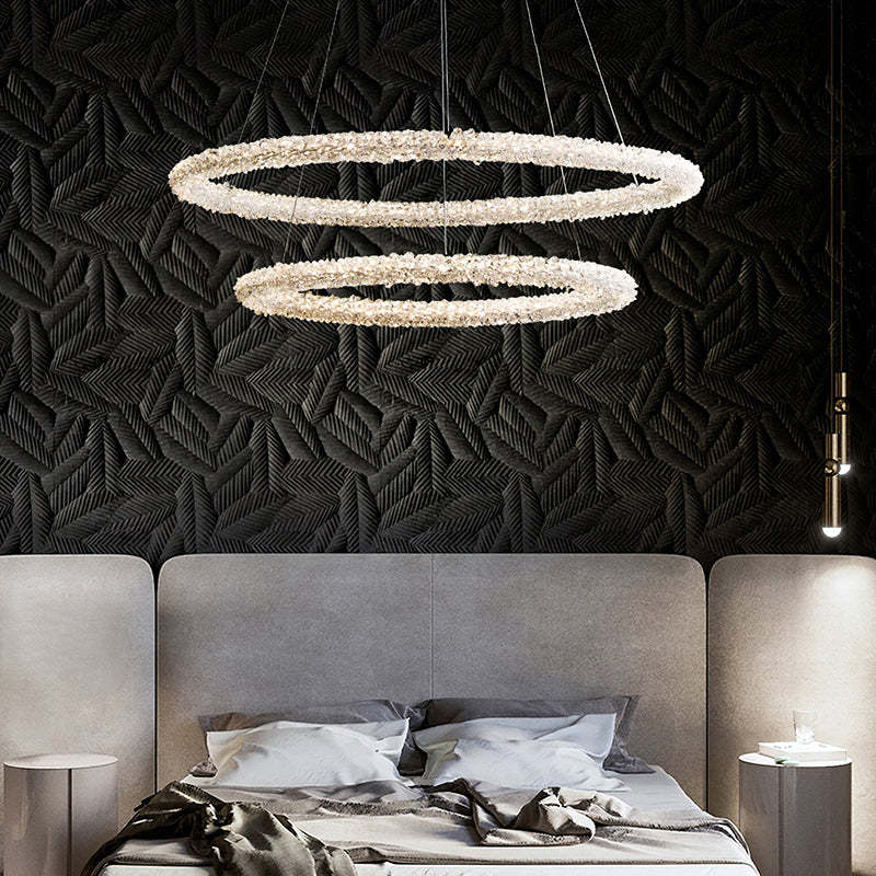 Lustre Art déco Kristy, métal et cristal, 1/2/3 anneaux | Fioriscas
