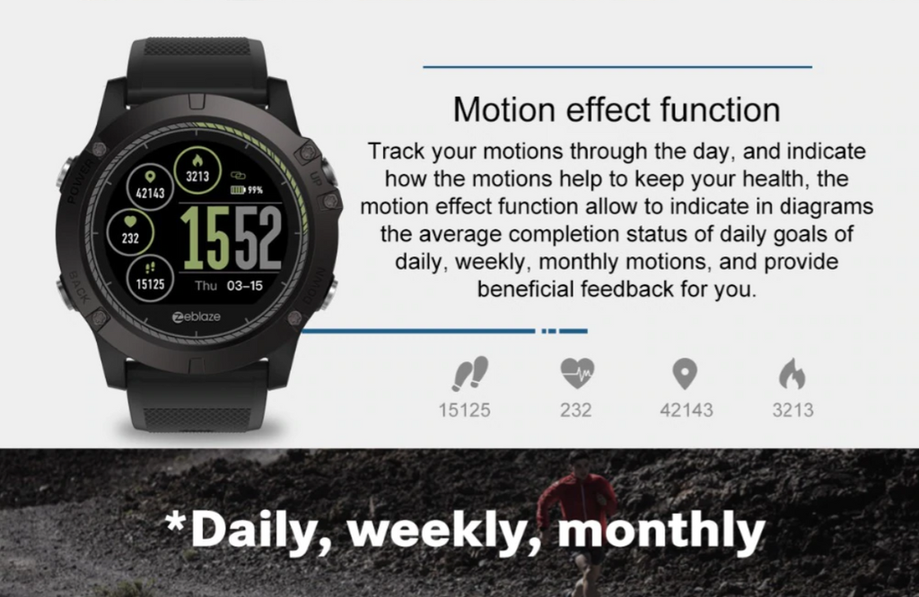 RidgeTech robust udendørs-smartwatch, vand- og støvafvisende, pulsmåling