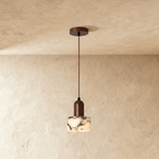 Stone And Wood Pendant Light With Warm Minimal Glow
