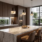 Stone And Wood Pendant Light With Warm Minimal Glow
