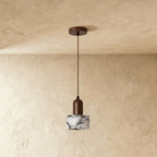 Stone And Wood Pendant Light With Warm Minimal Glow
