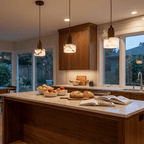 Stone And Wood Pendant Light With Warm Minimal Glow