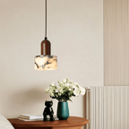 Stone And Wood Pendant Light With Warm Minimal Glow